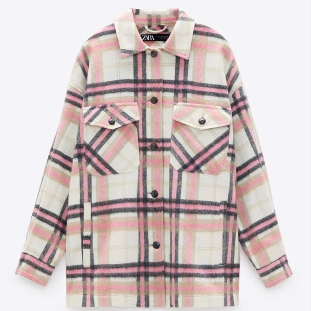 Zara Wool Blend Plaid Overshirt